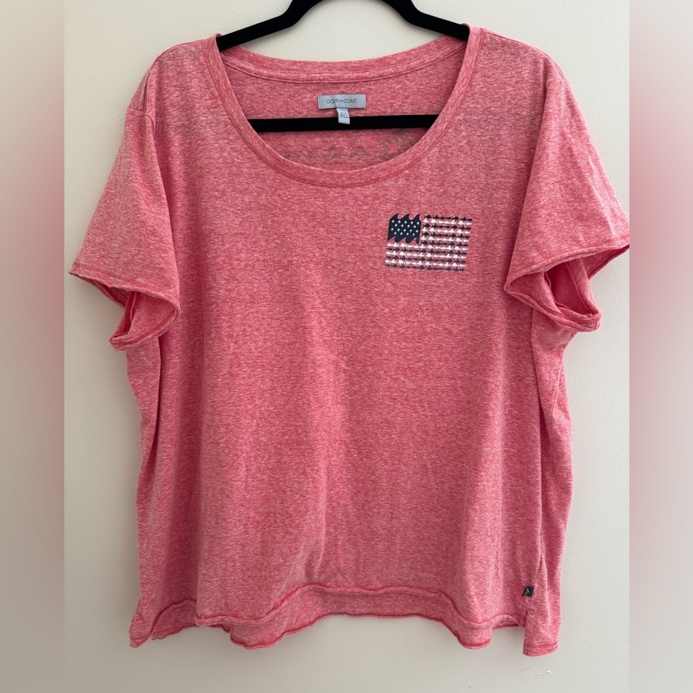 Ocean + Coast Women’s American Flag Fish Shirt Size 3X Red Fishing Outdoors